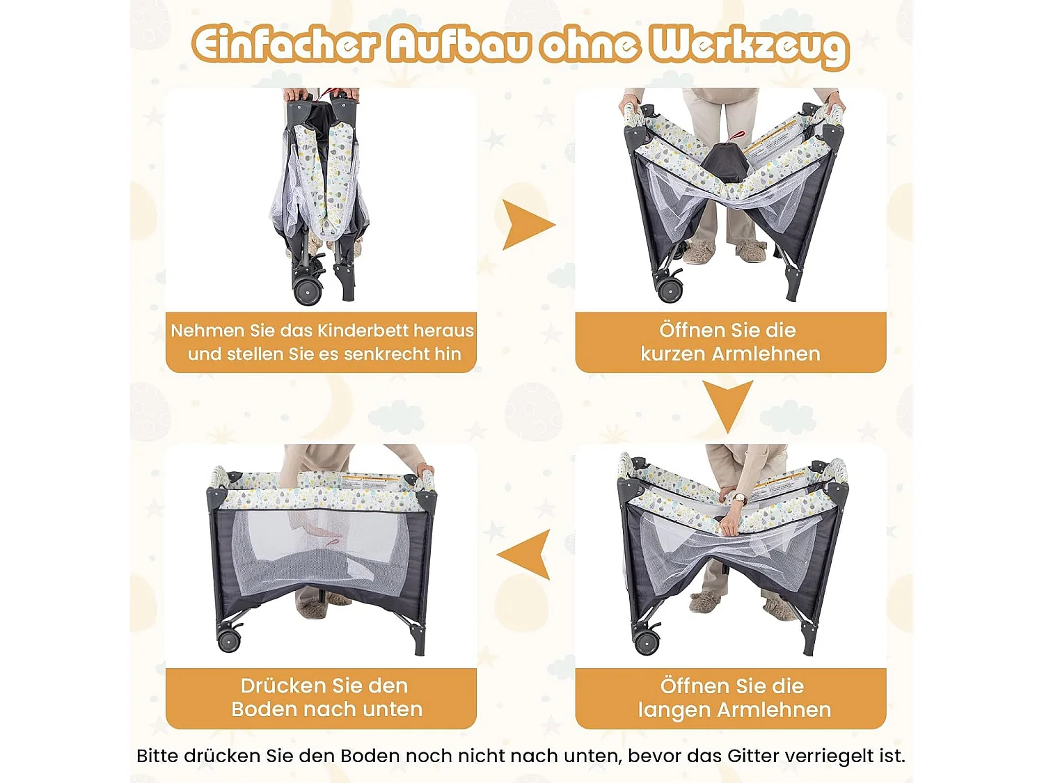 3 in 1 Beistellbett klappbar, Reisebett mit Matratze, Wickeltisch & Tragetasche, 2 Ebene Babybett mit Rollen für Baby bis 36 Monaten NQ32243