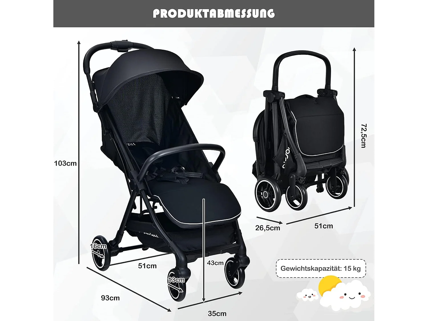 Ein-Knopf-Klappbarer Kinderwagen