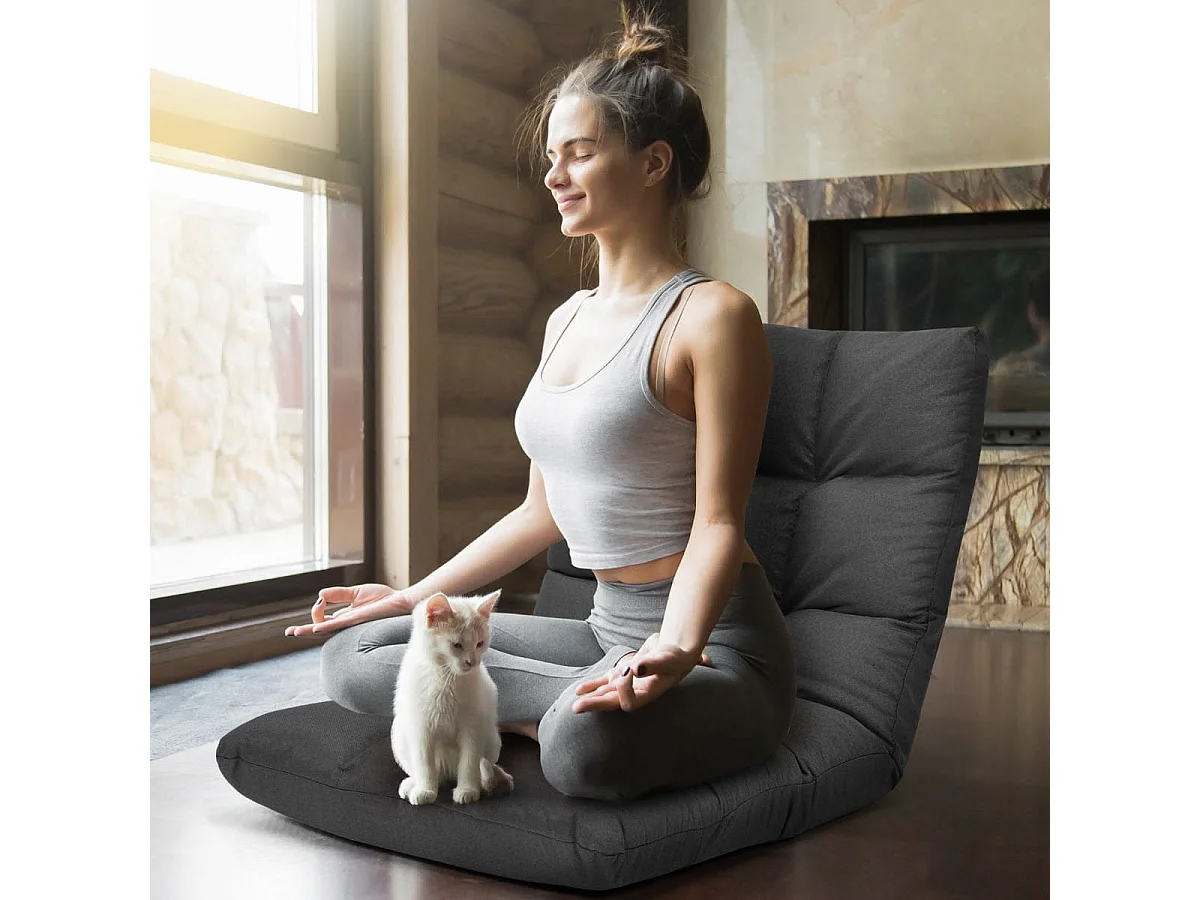 Sedia da terra con schienale regolabile in 14 posizioni e struttura in acciaio, Divano con fodera Grigio