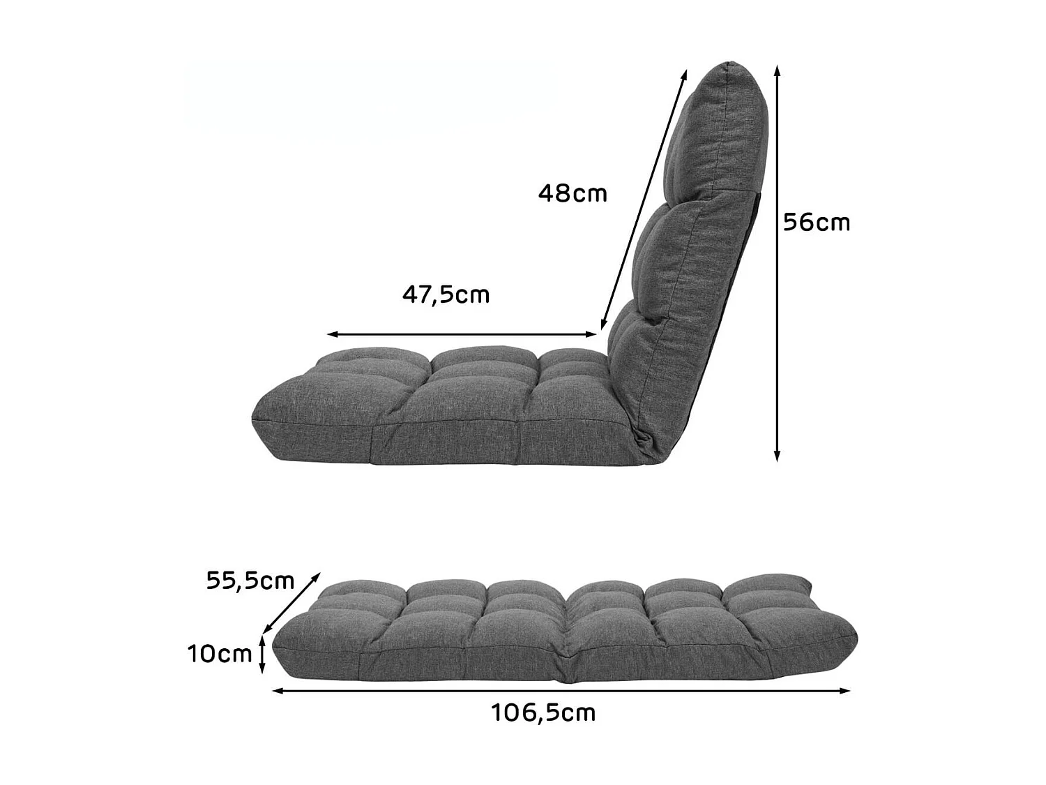 Bodenstuhl mit 14-fach Verstellbarer Lehne Bodensessel aus Schaumstoff 106,5 x 55,5 x 10 cm Dunkelgrau