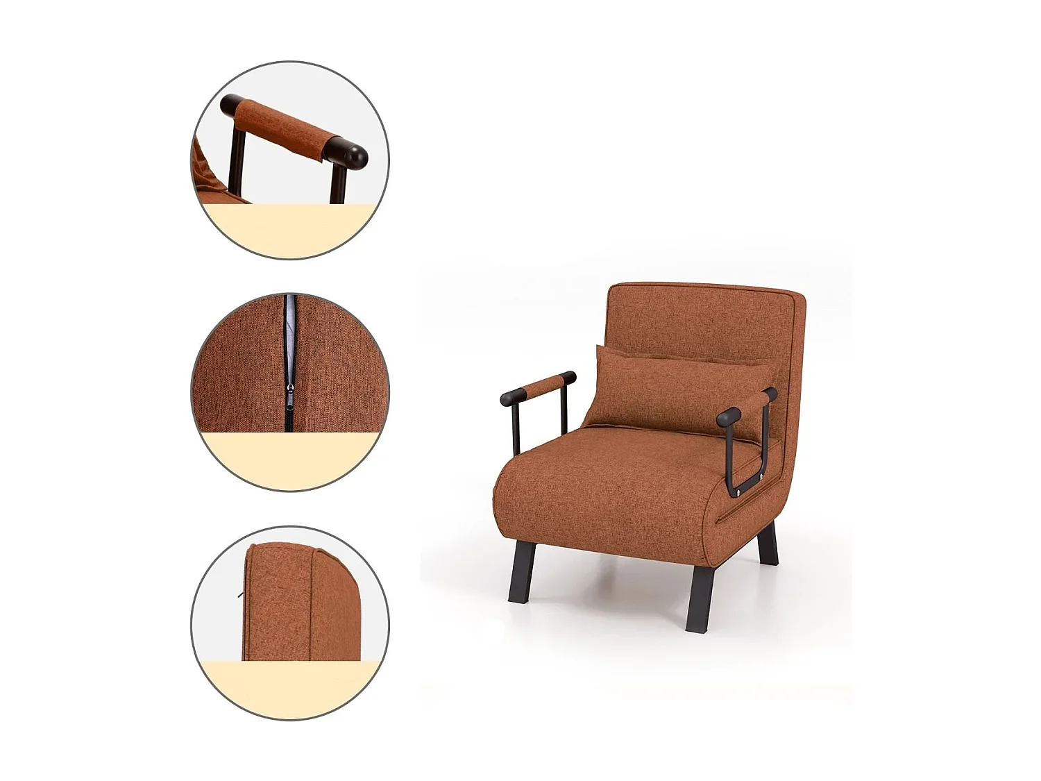 Divano letto trasformabile con schienale regolabile in 6 posizioni cuscino rimovibile, Divano chaise lounge Caffè