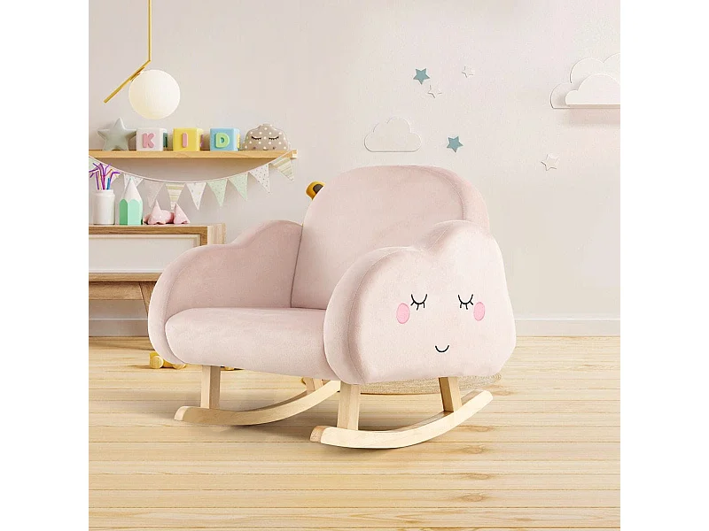 Kindersessel mit Massivholzbeinen Gepolsterter Kindersofa Schaukelstuhl Rosa Wolken