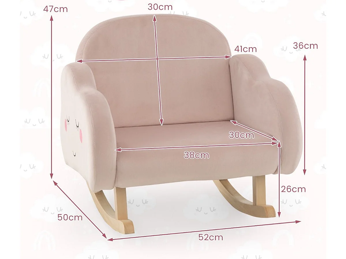 Kindersessel mit Massivholzbeinen Gepolsterter Kindersofa Schaukelstuhl Rosa Wolken