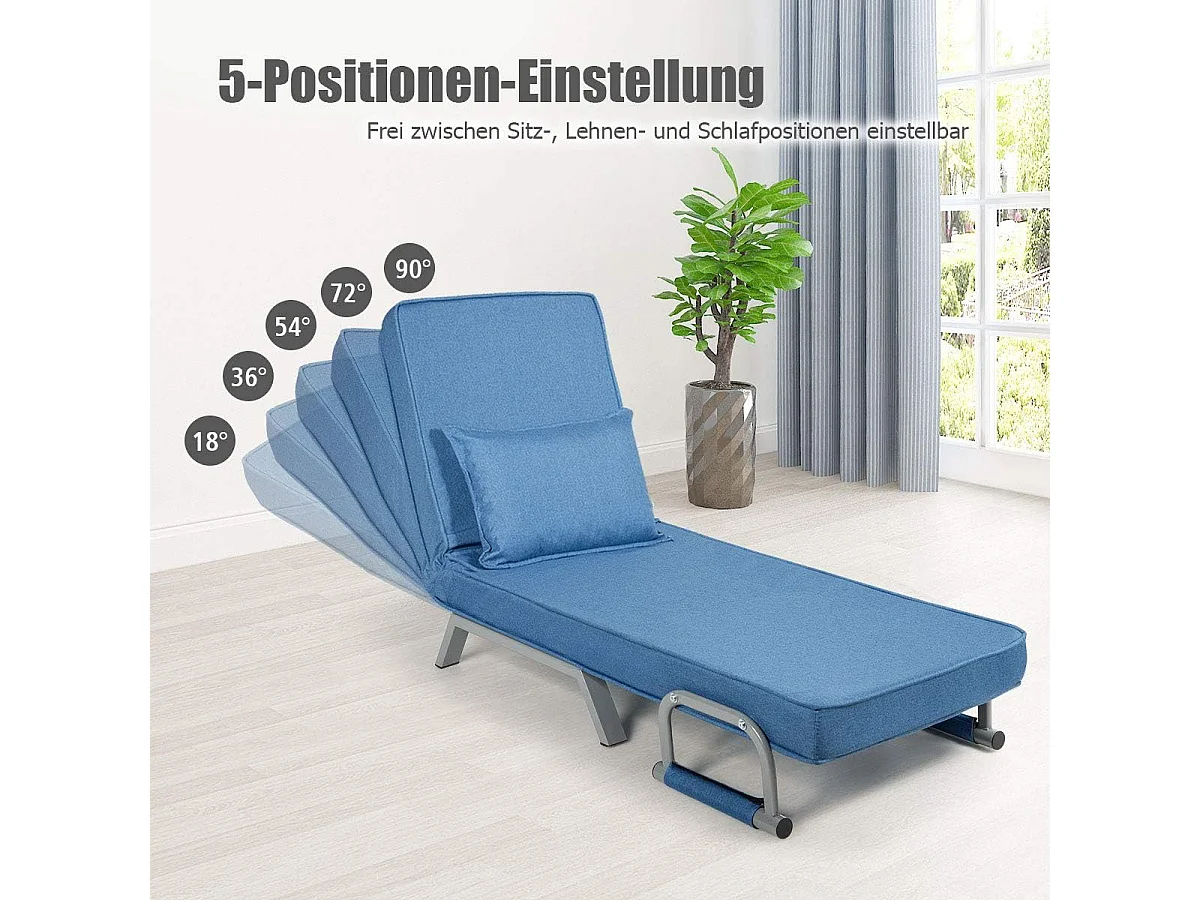 4-in-1 slaapstoel, inklapbaar, slaapbank met 5 standen, verstelbare rugleuning,bankbed met metalen frame, belastbaar tot 150 kg TH32639