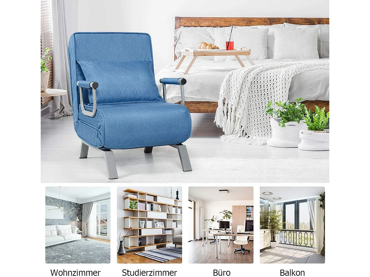 4-in-1 slaapstoel, inklapbaar, slaapbank met 5 standen, verstelbare rugleuning,bankbed met metalen frame, belastbaar tot 150 kg TH32639