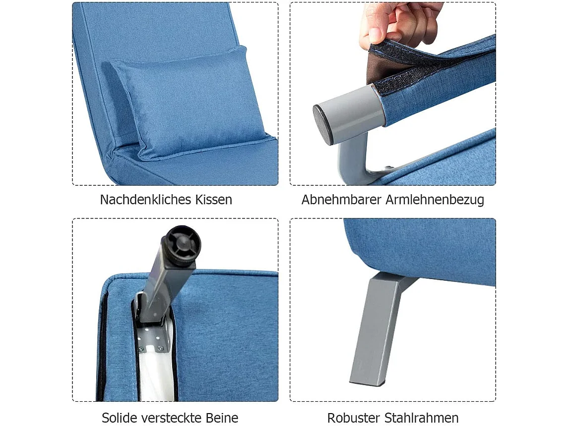4-in-1 slaapstoel, inklapbaar, slaapbank met 5 standen, verstelbare rugleuning,bankbed met metalen frame, belastbaar tot 150 kg TH32639