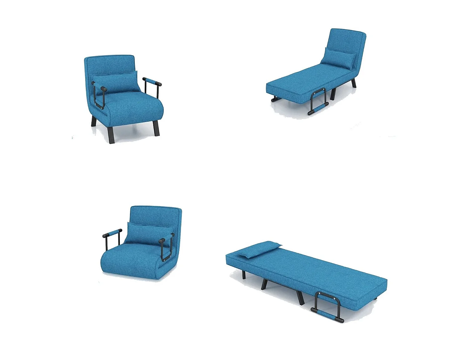 Divano letto trasformabile con schienale regolabile in 6 posizioni cuscino rimovibile, Divano chaise lounge Blu
