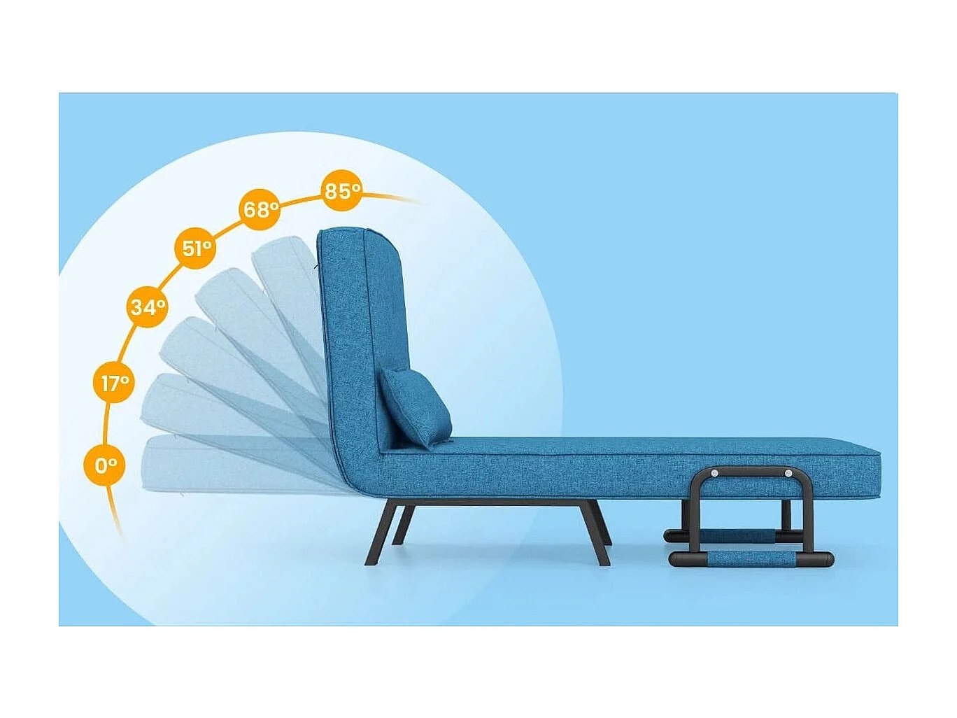 Divano letto trasformabile con schienale regolabile in 6 posizioni cuscino rimovibile, Divano chaise lounge Blu