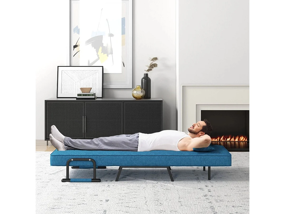 Divano letto trasformabile con schienale regolabile in 6 posizioni cuscino rimovibile, Divano chaise lounge Blu