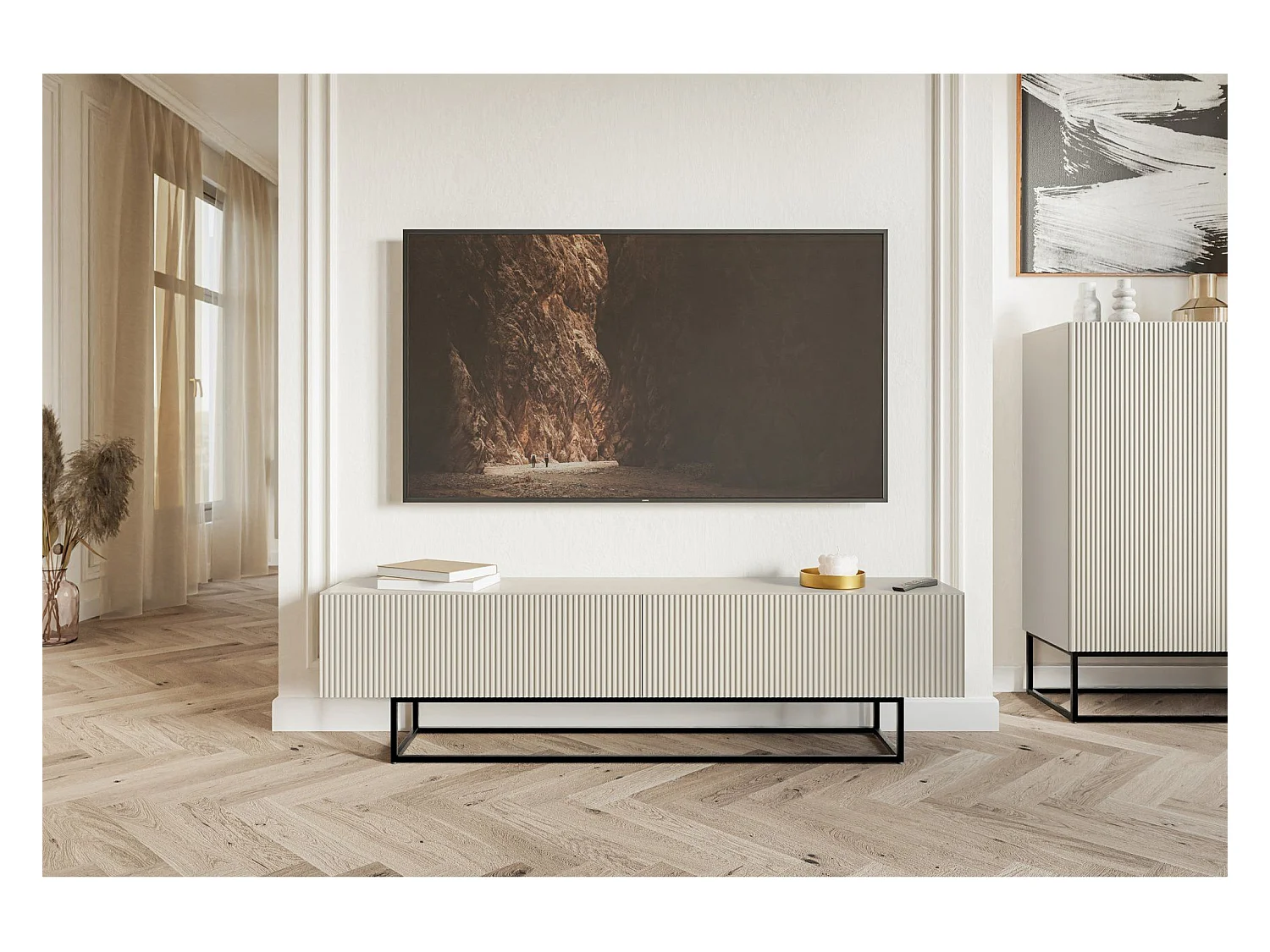 Meuble TV sur pieds noir - 175 cm - grėge - VELDIO