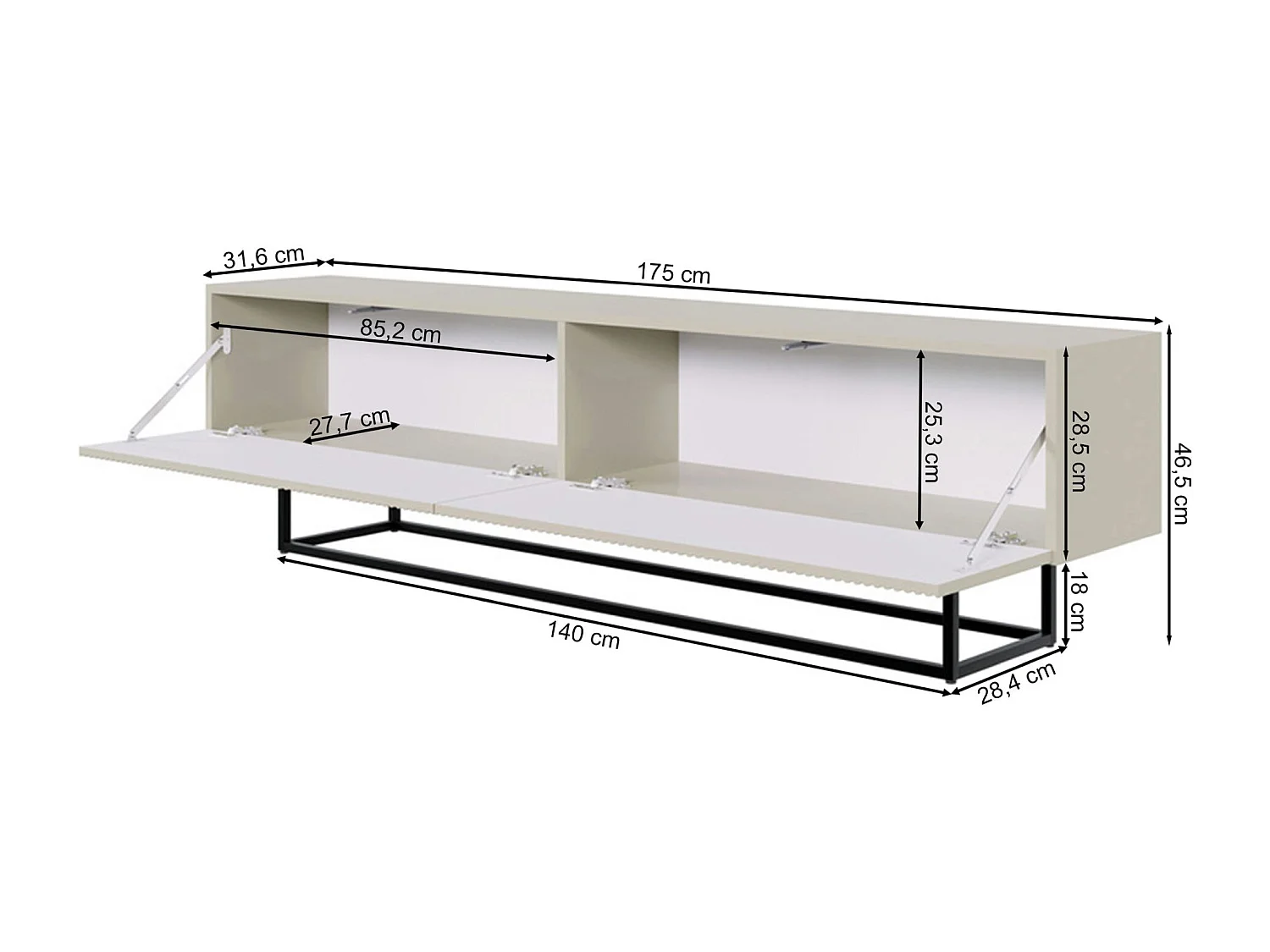TV-Lowboard - Greige mit schwarzem Metallgestell - 175 cm - Veldio