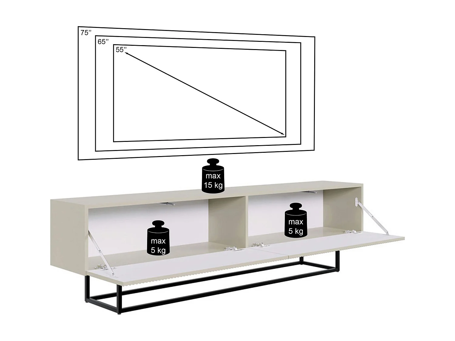 TV-Lowboard - Greige mit schwarzem Metallgestell - 175 cm - Veldio