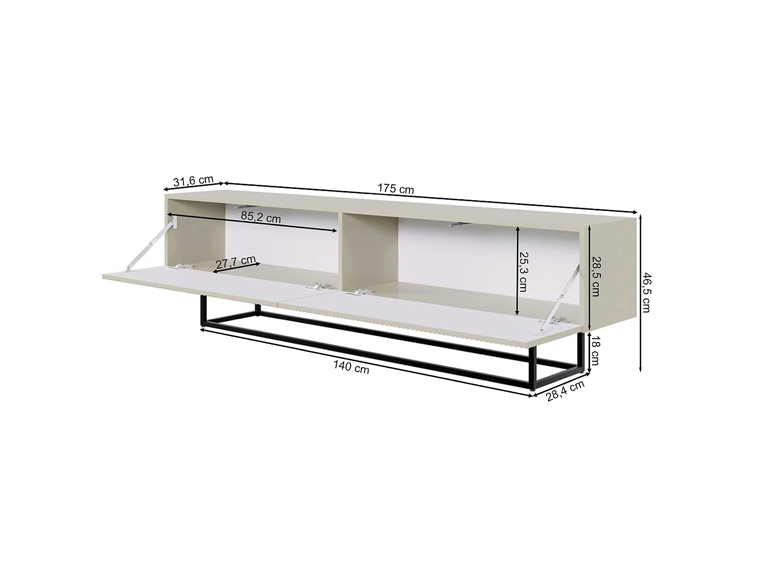 Meuble TV sur pieds noir - 175 cm - grėge - VELDIO