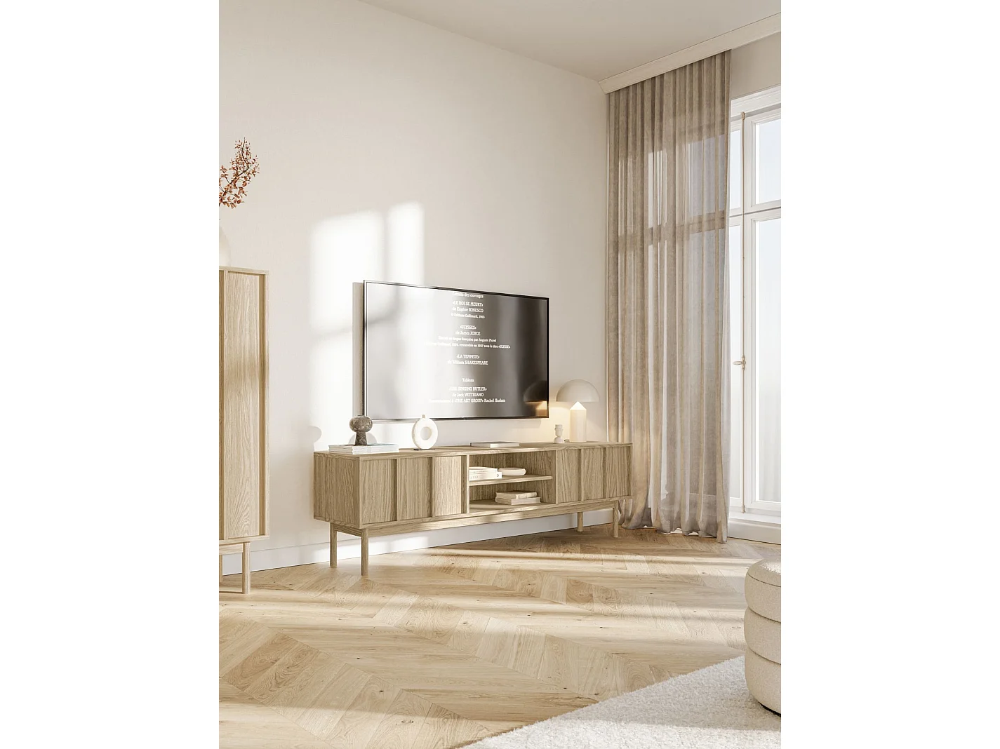 Meuble TV avec deux tiroirs - 170 cm - chêne huilé - NEKSTO