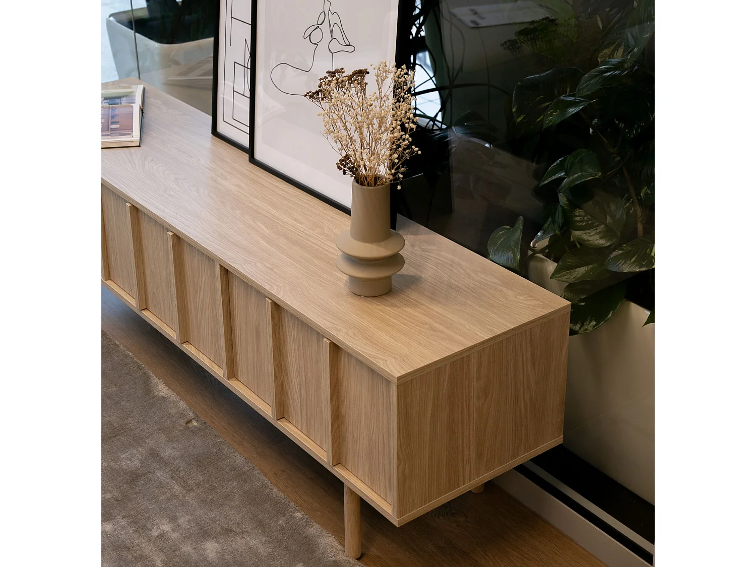 Meuble TV avec deux tiroirs - 170 cm - chêne huilé - NEKSTO