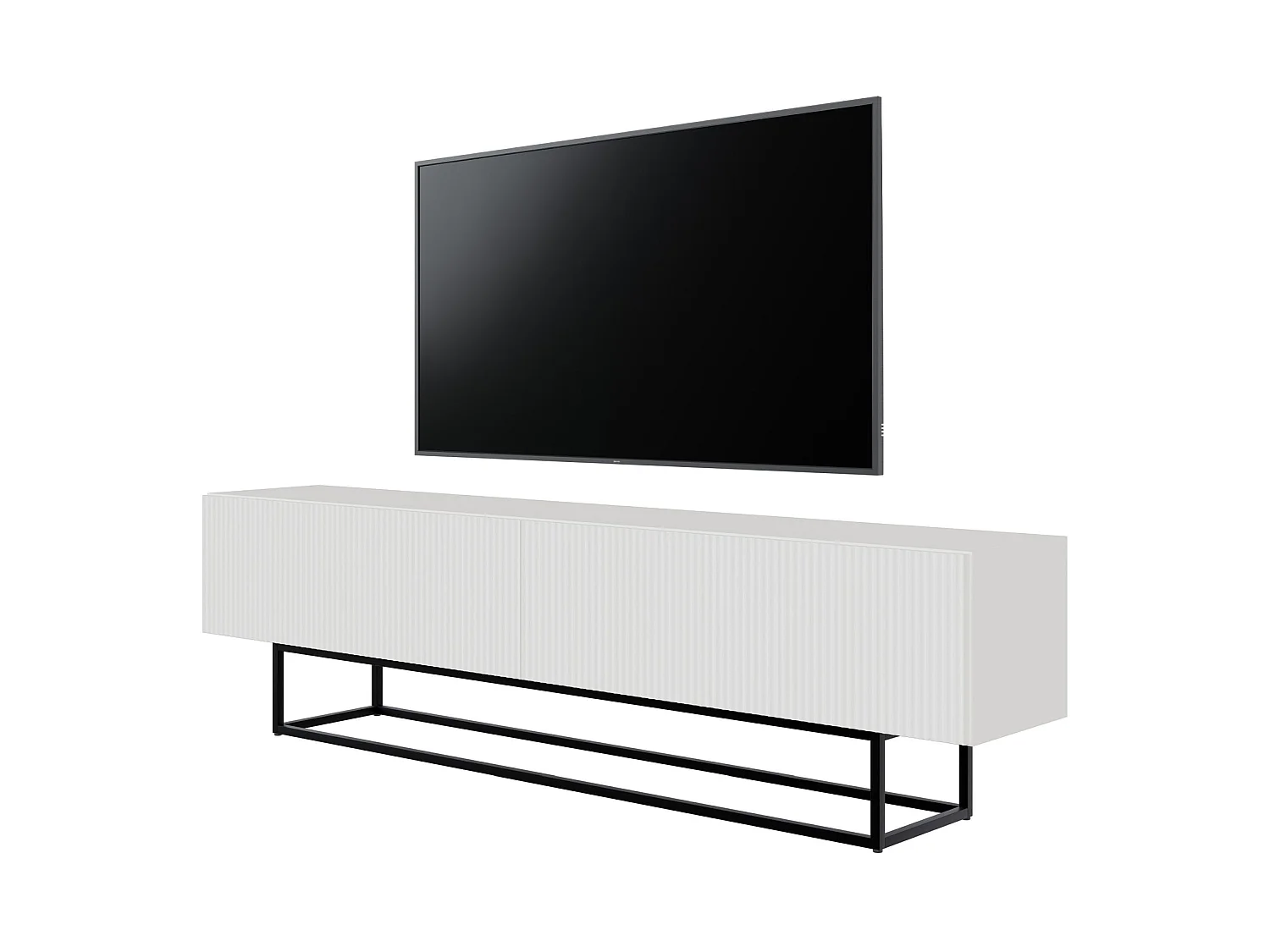 Meuble TV sur pieds noir - 175 cm - blanc - VELDIO