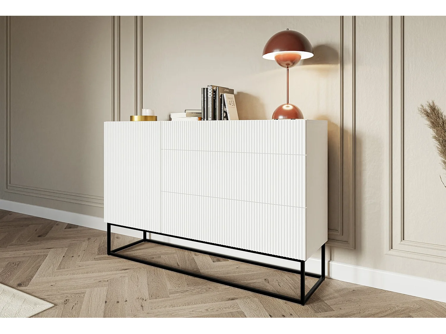 Eendeurs ladekast - 140 cm - wit met zwarte poten - VELDIO