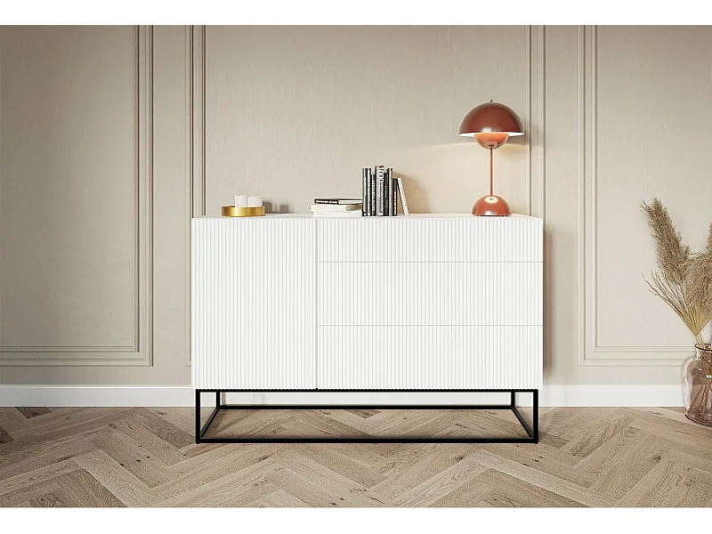 Buffet 1 porte - 140 cm - blanc avec pieds noirs - VELDIO