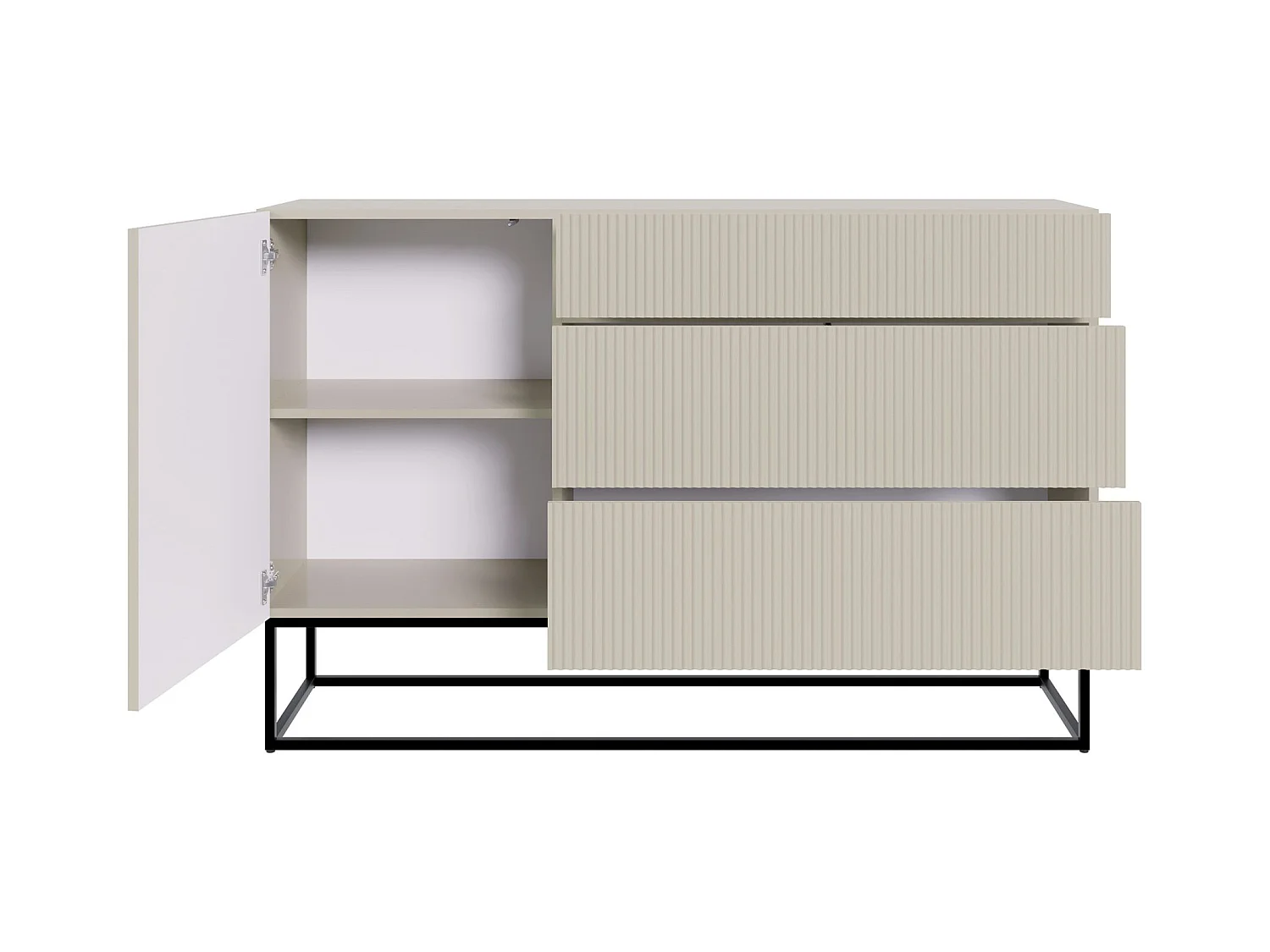 Sideboard mit Schubladen - Graubeige mit schwarzem Metallgestell - 140 cm - VELDIO