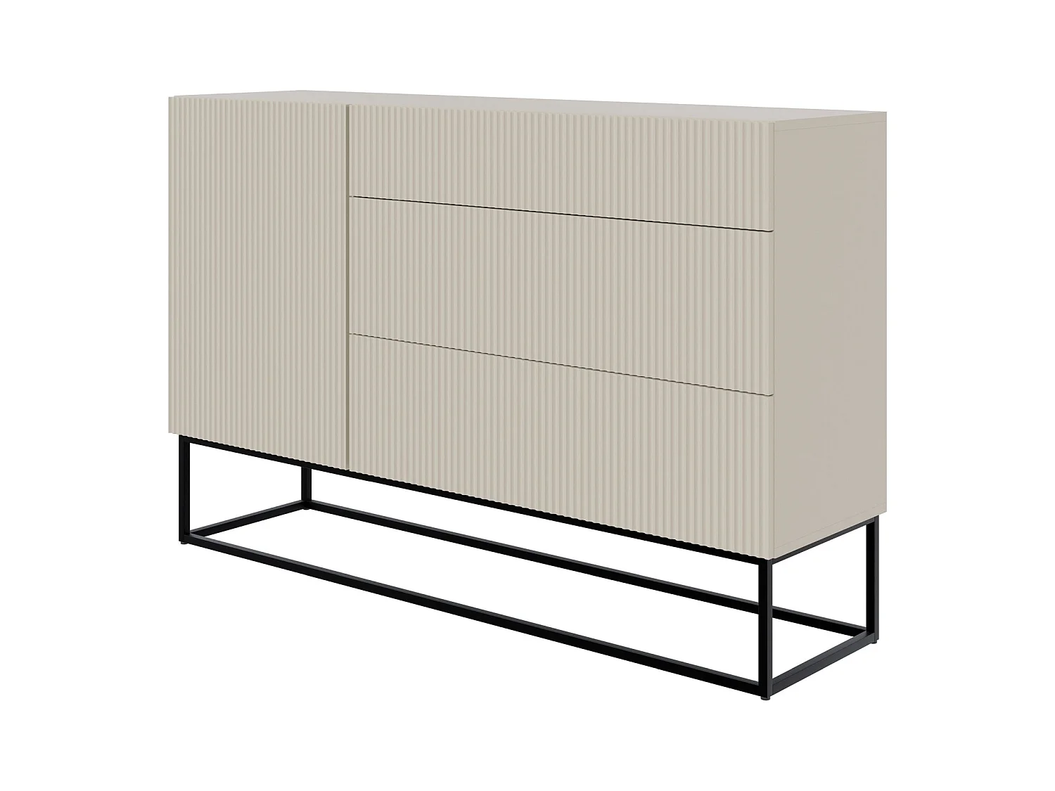 Sideboard mit Schubladen - Graubeige mit schwarzem Metallgestell - 140 cm - VELDIO