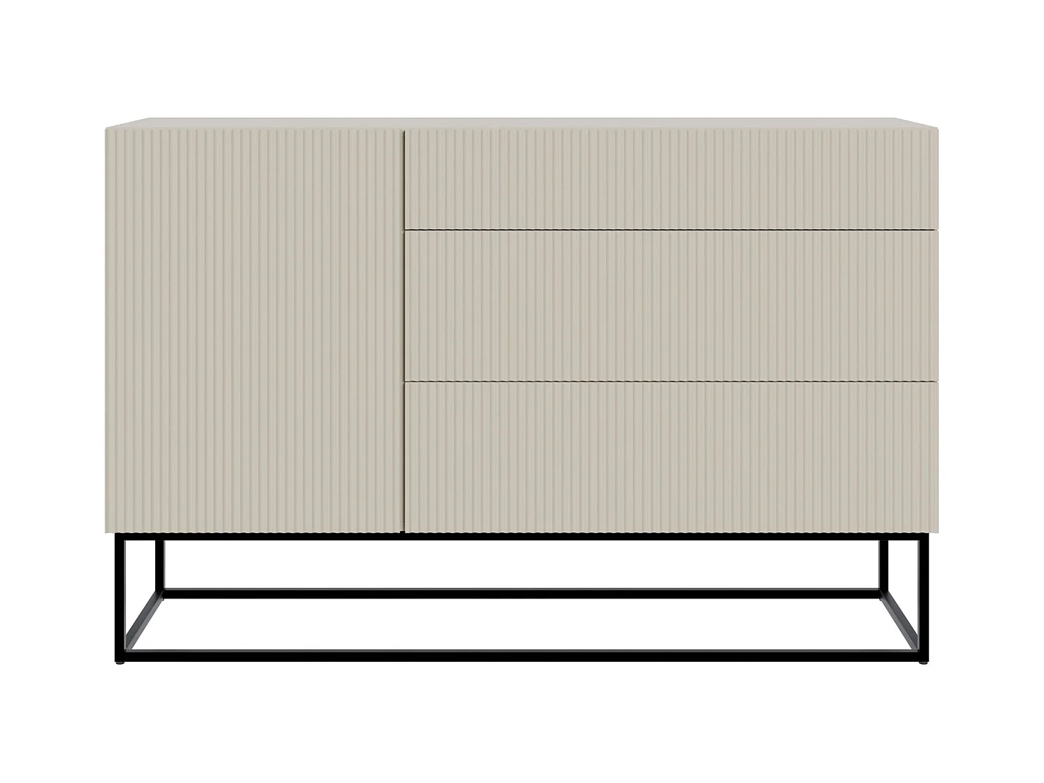 Sideboard mit Schubladen - Graubeige mit schwarzem Metallgestell - 140 cm - VELDIO