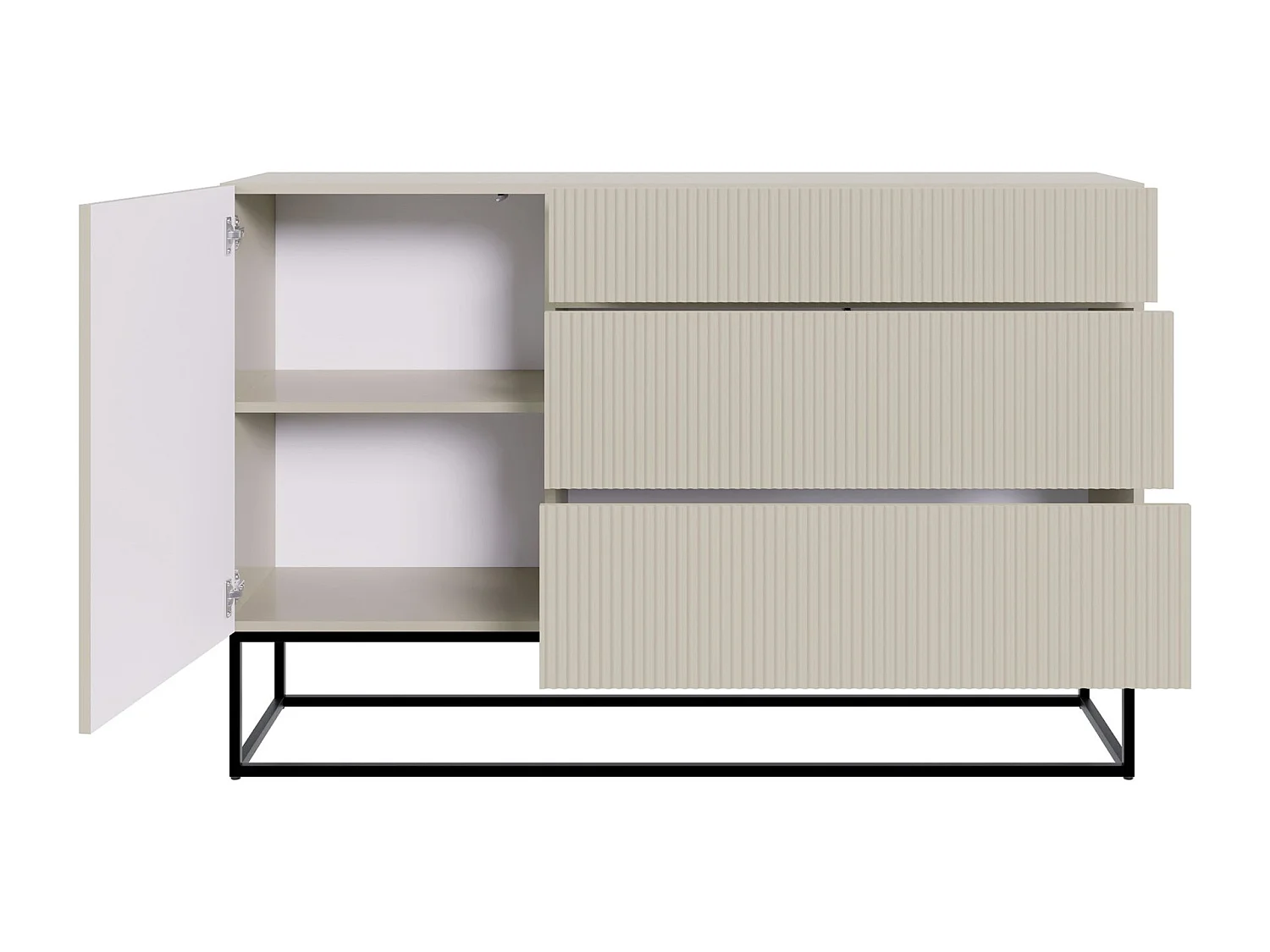 Buffet 1 porte - 140 cm - grège avec pieds noirs - VELDIO