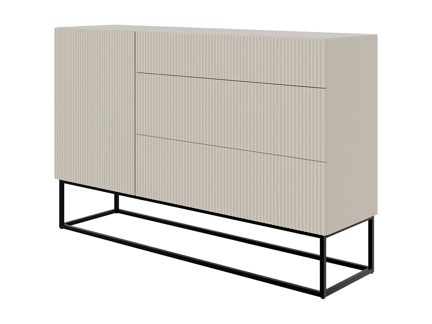 Buffet 1 porte - 140 cm - grège avec pieds noirs - VELDIO