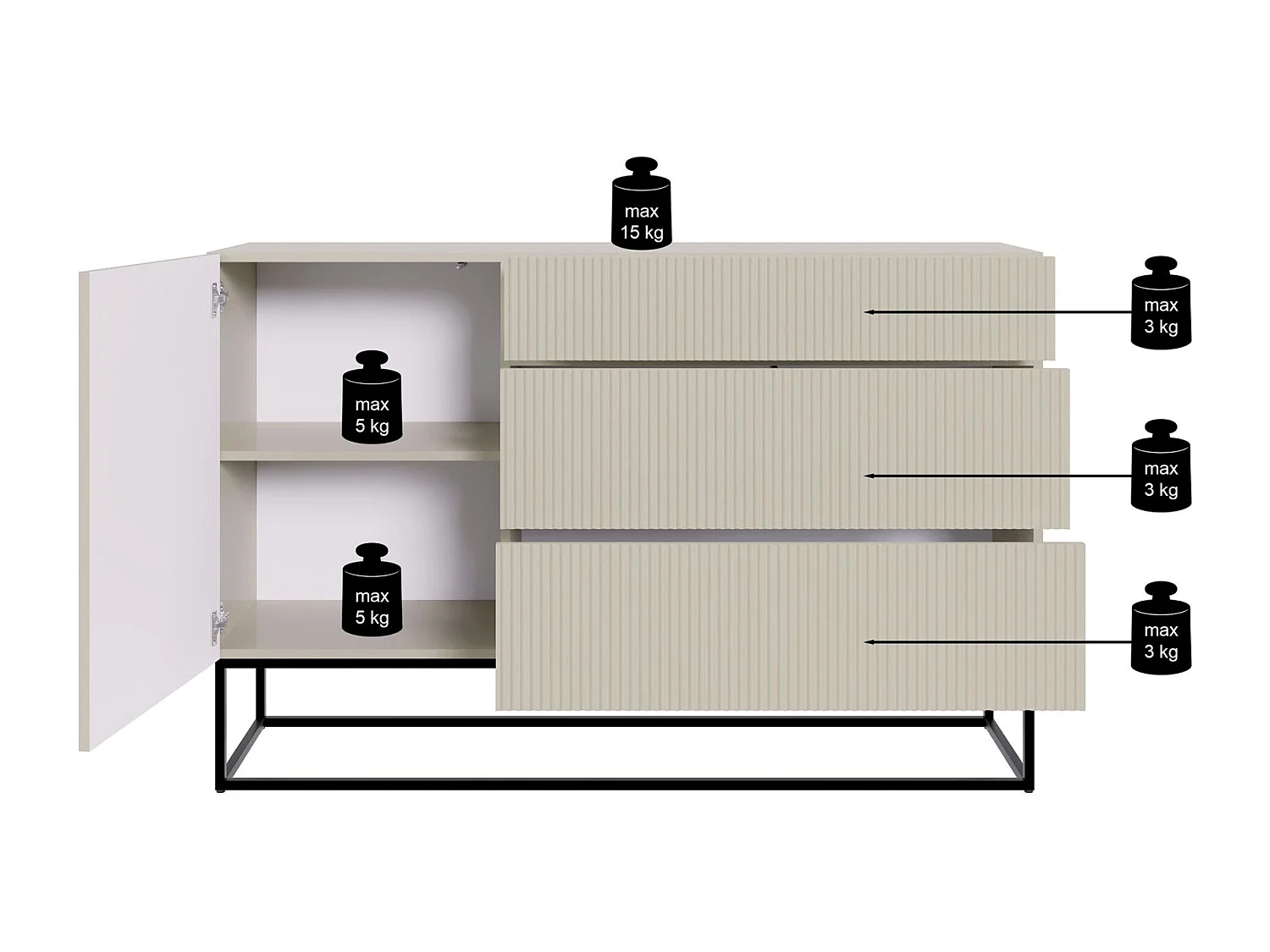 Buffet 1 porte - 140 cm - grège avec pieds noirs - VELDIO