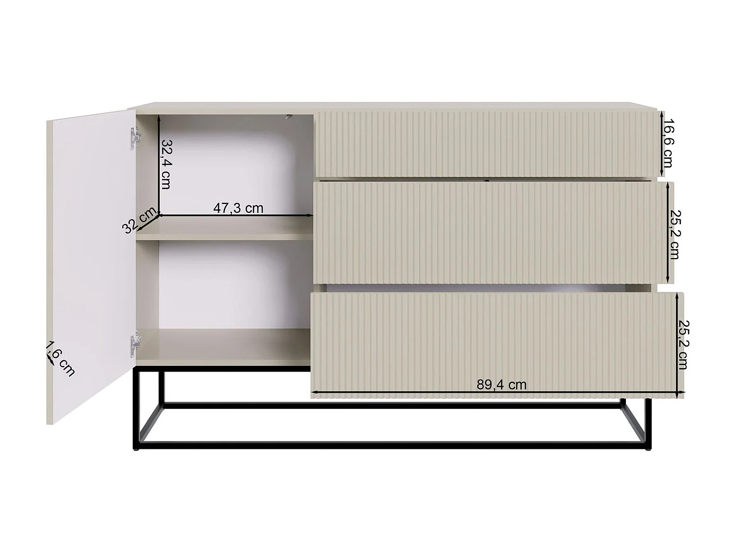 Buffet 1 porte - 140 cm - grège avec pieds noirs - VELDIO