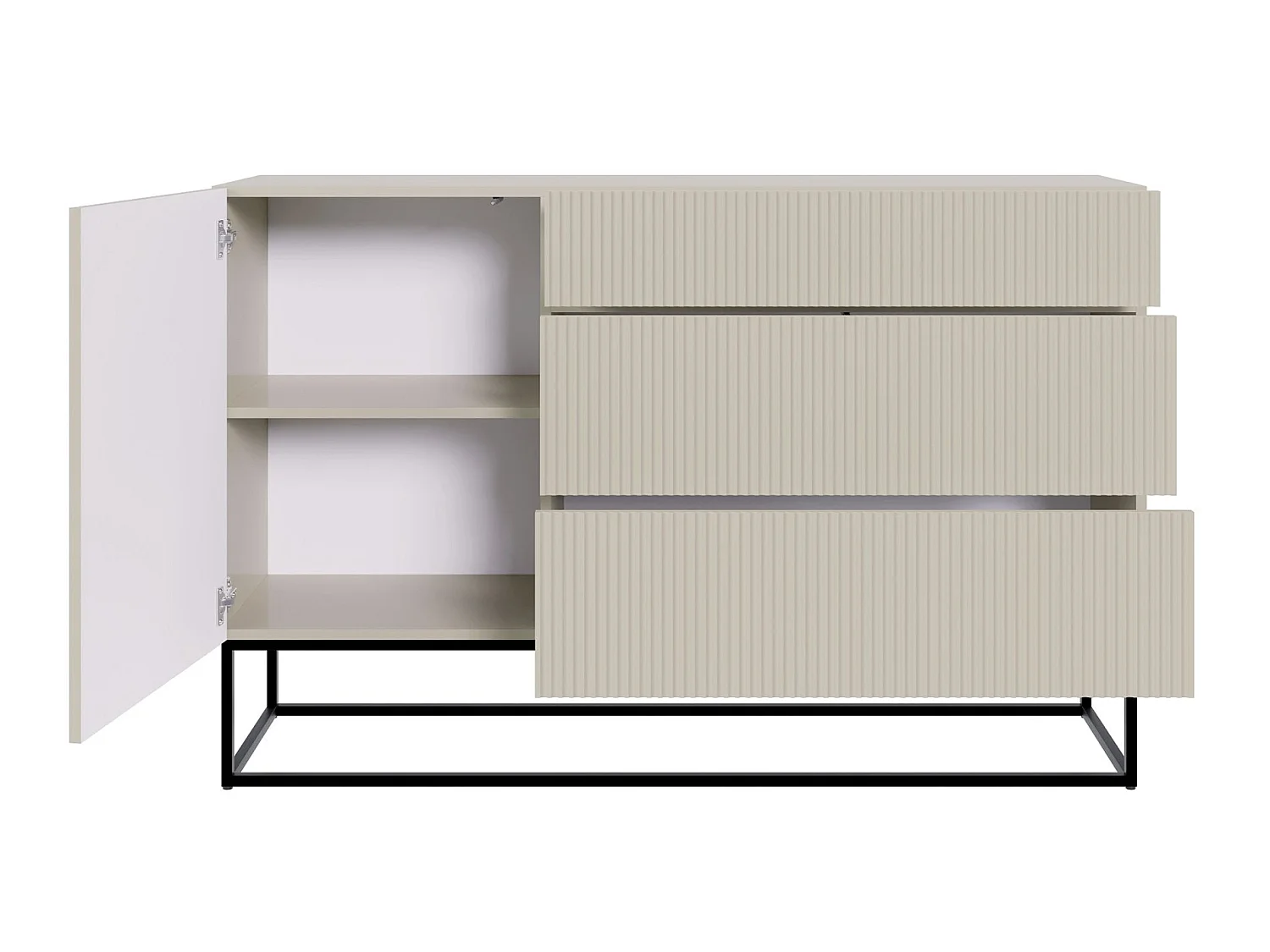 Buffet 1 porte - 140 cm - grège avec pieds noirs - VELDIO