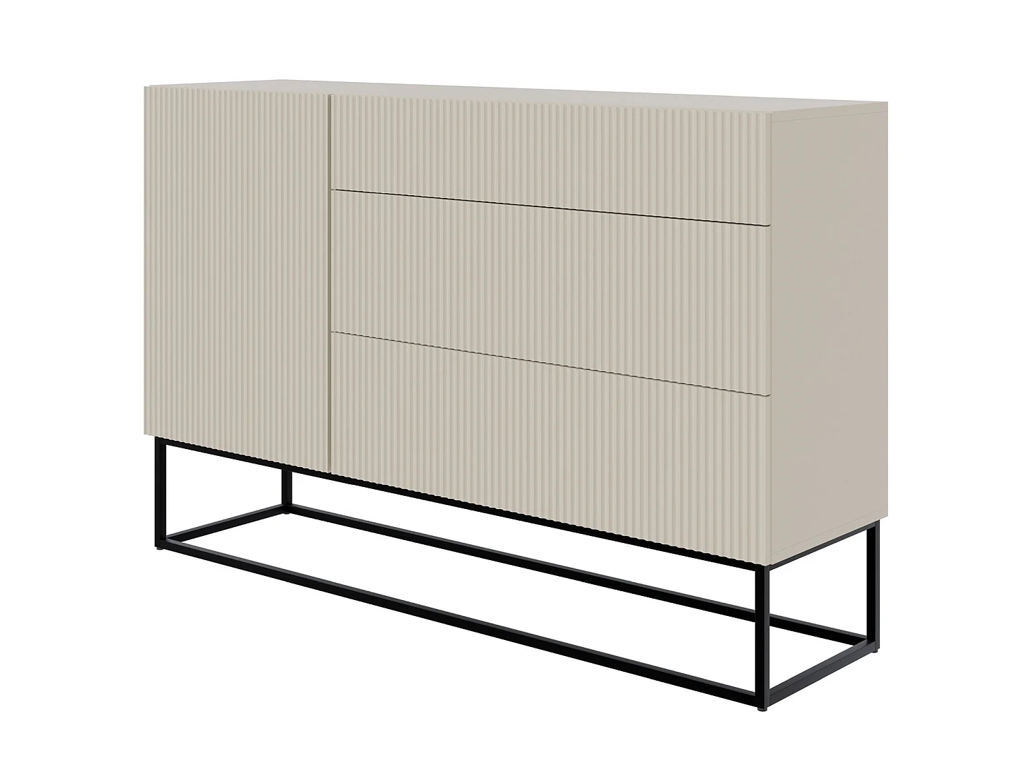 Buffet 1 porte - 140 cm - grège avec pieds noirs - VELDIO