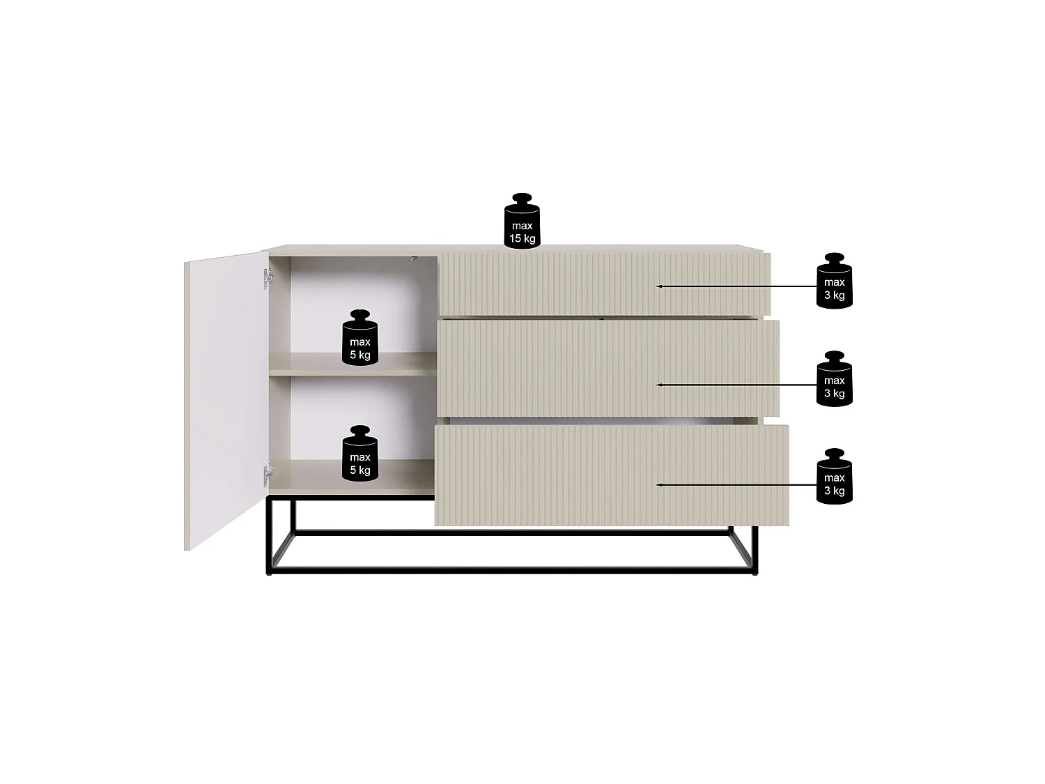 Buffet 1 porte - 140 cm - grège avec pieds noirs - VELDIO