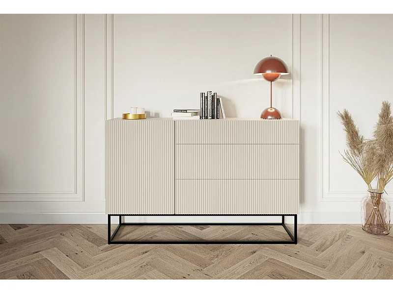 Buffet 1 porte - 140 cm - grège avec pieds noirs - VELDIO