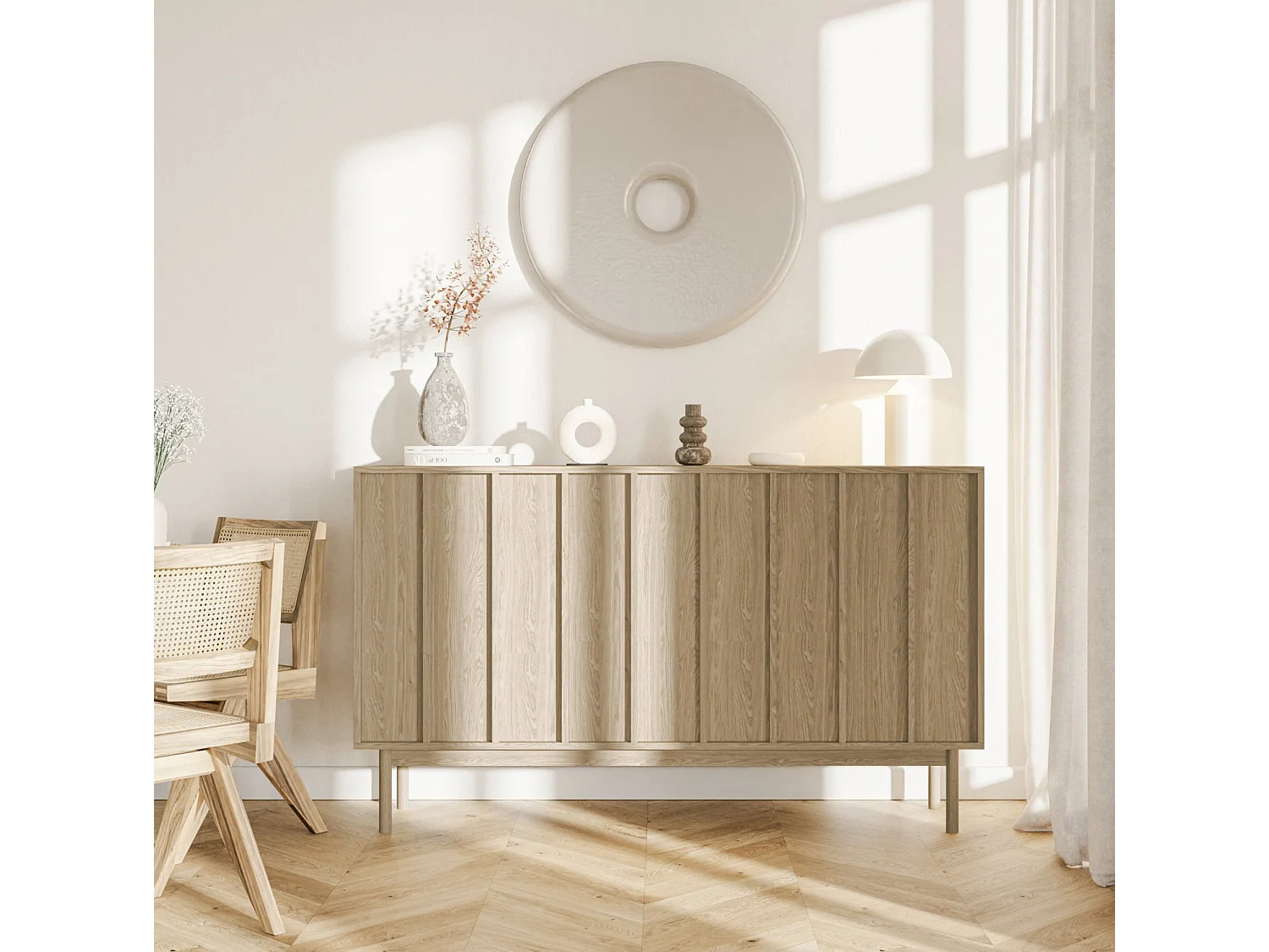 Sideboard 3-türig - Eichenholzoptik - 150 cm - NEKSTO