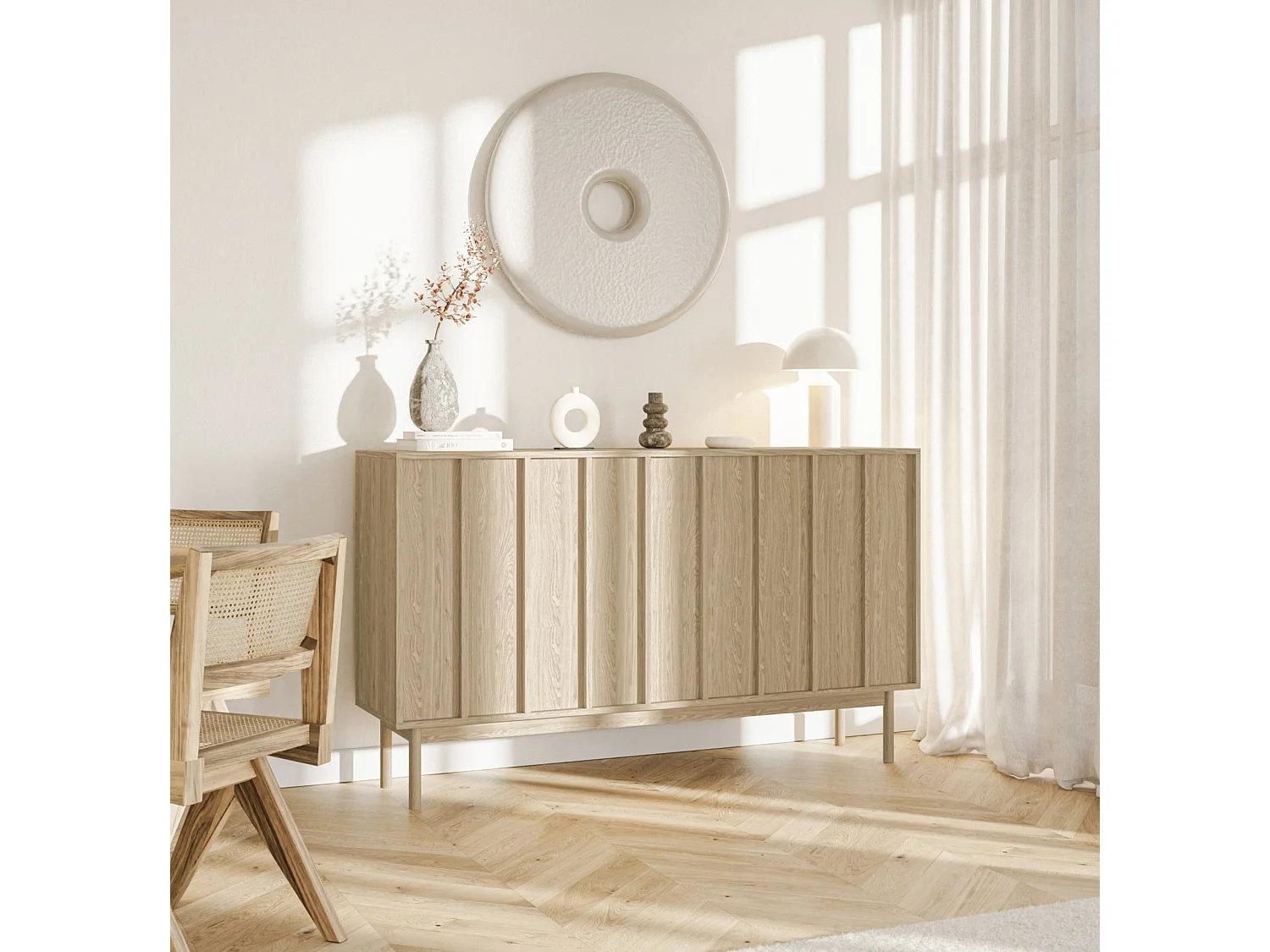 Sideboard 3-türig - Eichenholzoptik - 150 cm - NEKSTO