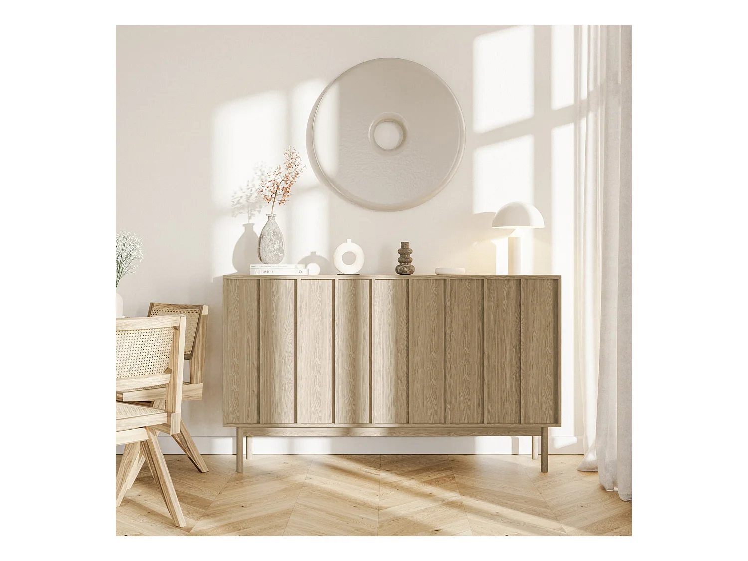 Driedeurs ladekast - 150 cm - geolied eikenhoutkleur - NEKSTO