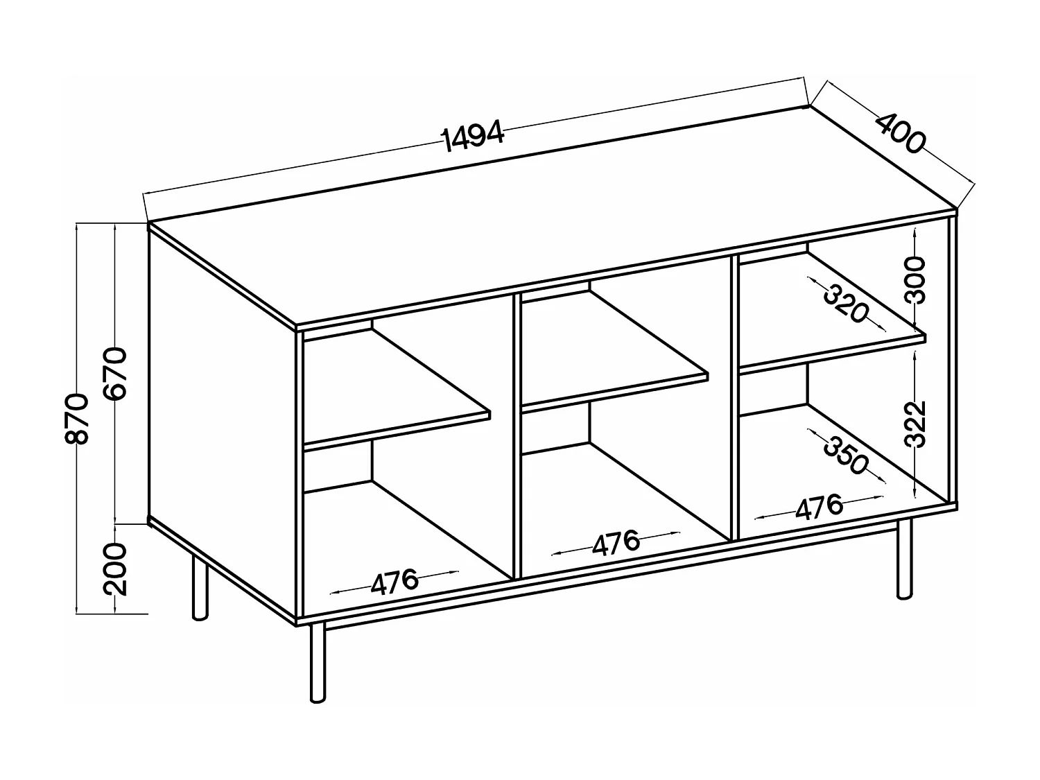 Sideboard 3-türig - Eichenholzoptik - 150 cm - NEKSTO