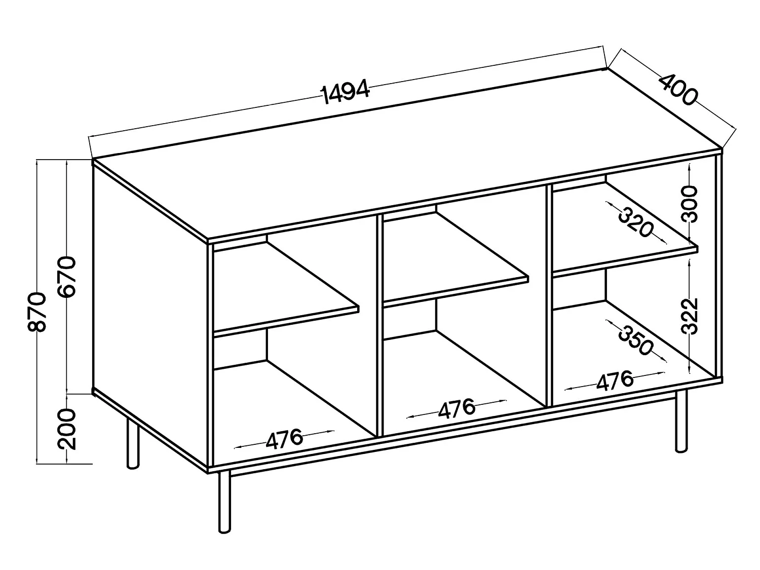 Sideboard 3-türig - Eichenholzoptik - 150 cm - NEKSTO