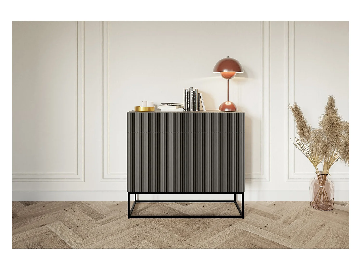 Buffet 2 portes - 100 cm noir avec pieds noirs - VELDIO