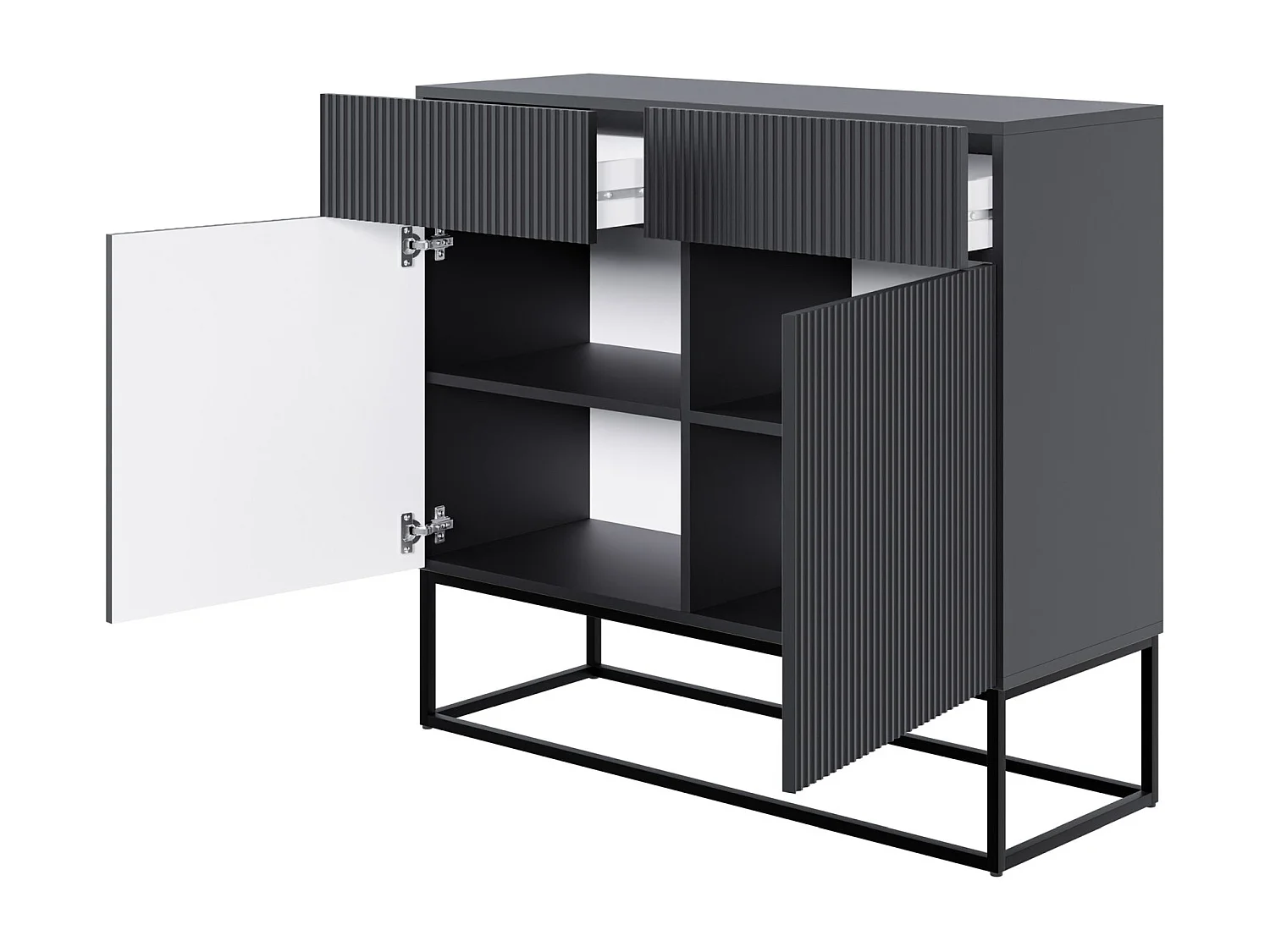 Buffet 2 portes - 100 cm noir avec pieds noirs - VELDIO