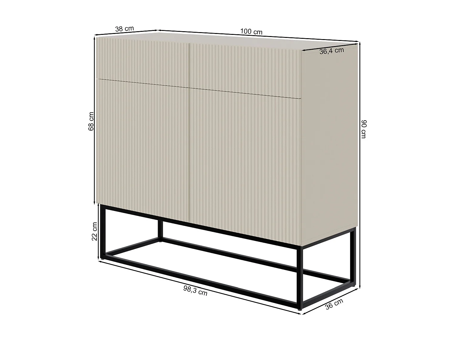 Buffet 2 portes - 100 cm noir avec pieds noirs - VELDIO