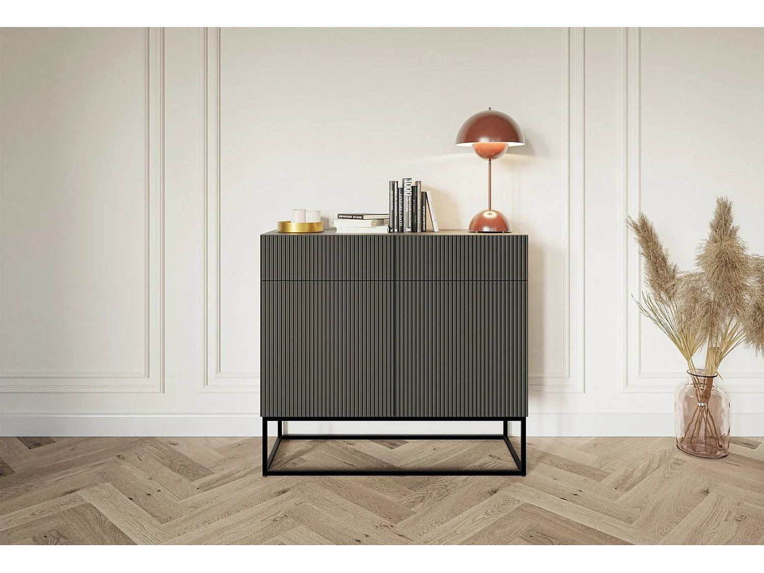 Buffet 2 portes - 100 cm noir avec pieds noirs - VELDIO