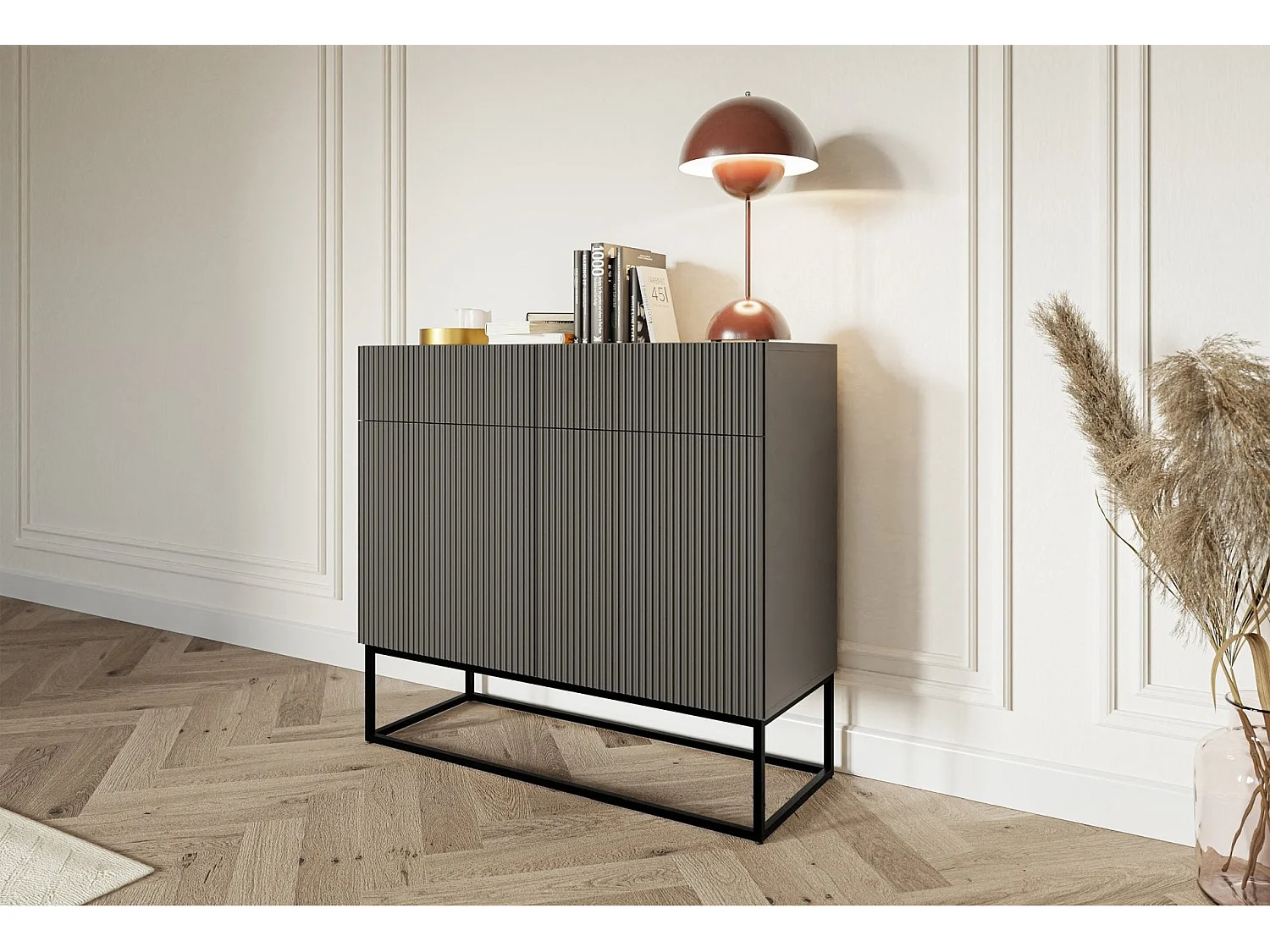 Buffet 2 portes - 100 cm noir avec pieds noirs - VELDIO