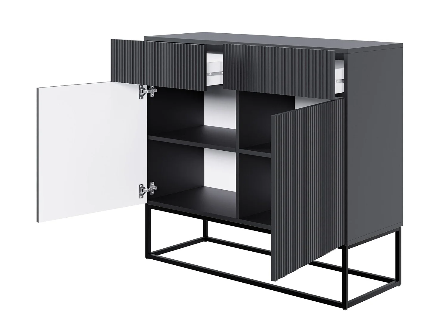Buffet 2 portes - 100 cm noir avec pieds noirs - VELDIO