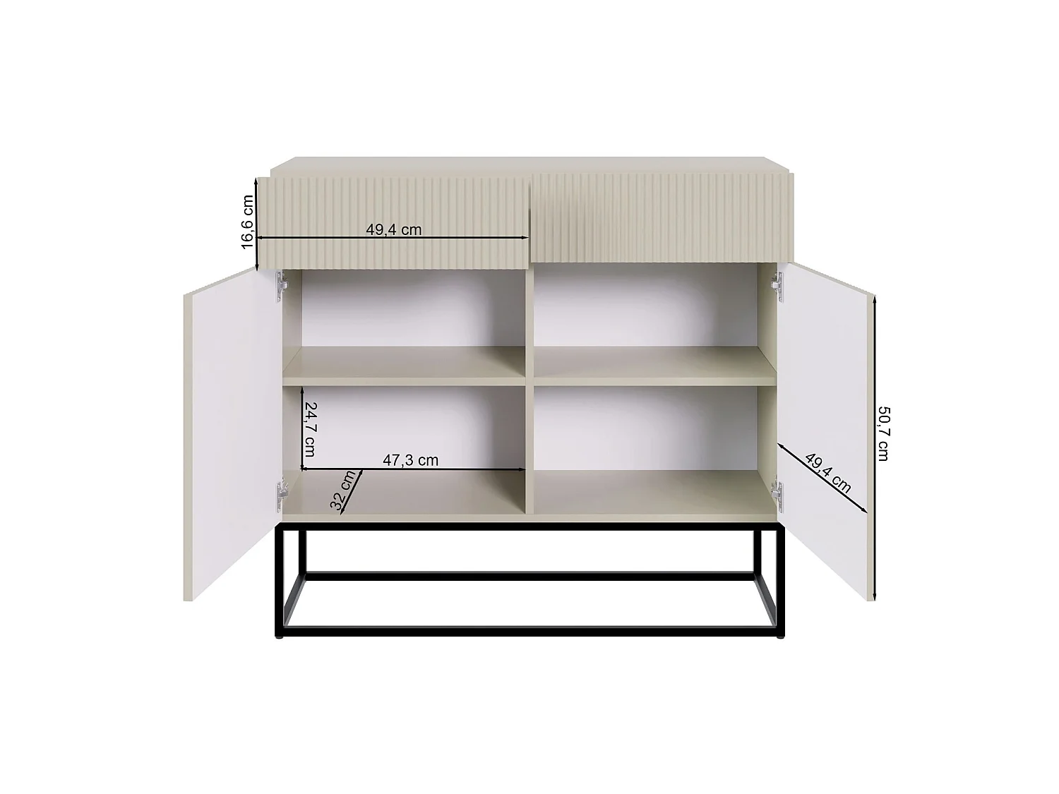 Buffet 2 portes - 100 cm noir avec pieds noirs - VELDIO