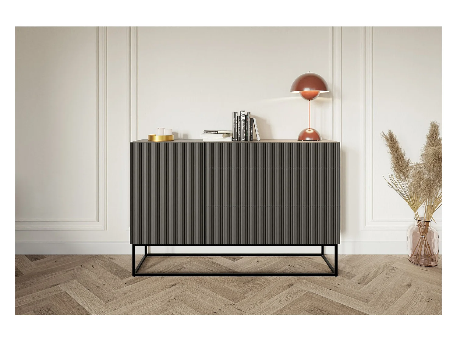 Buffet 1 portes- 140 cm - noir avec pieds noirs - VELDIO