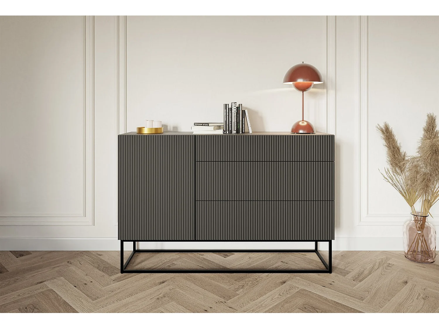 Buffet 1 portes- 140 cm - noir avec pieds noirs - VELDIO