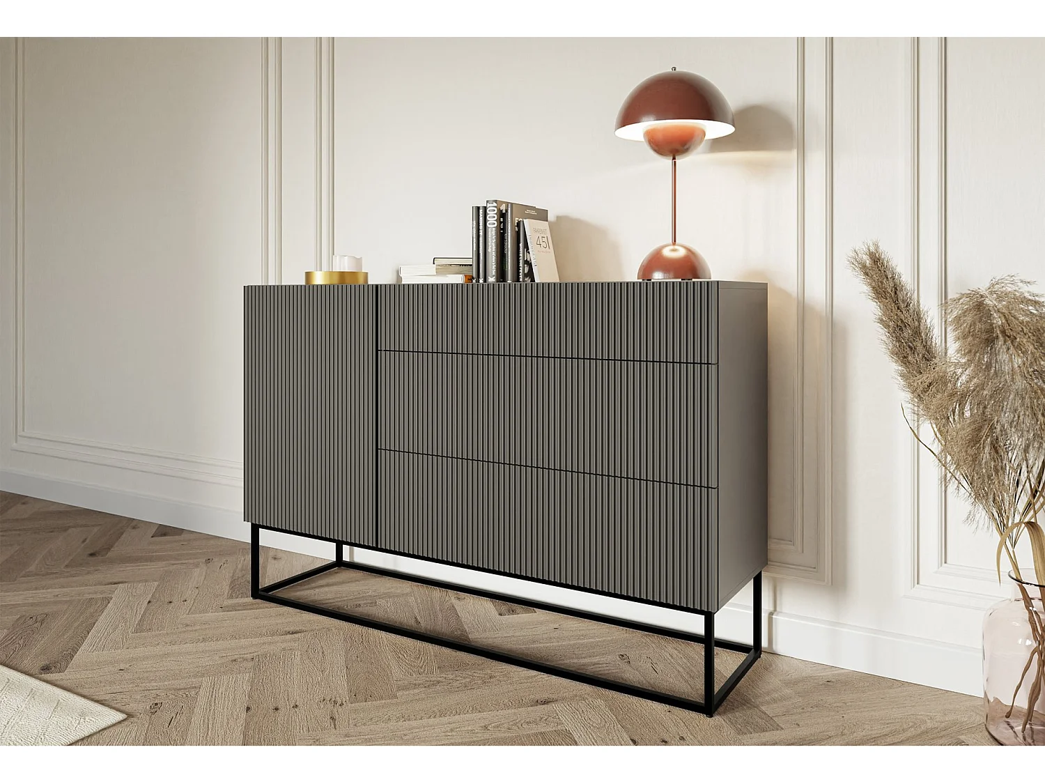 Buffet 1 portes- 140 cm - noir avec pieds noirs - VELDIO