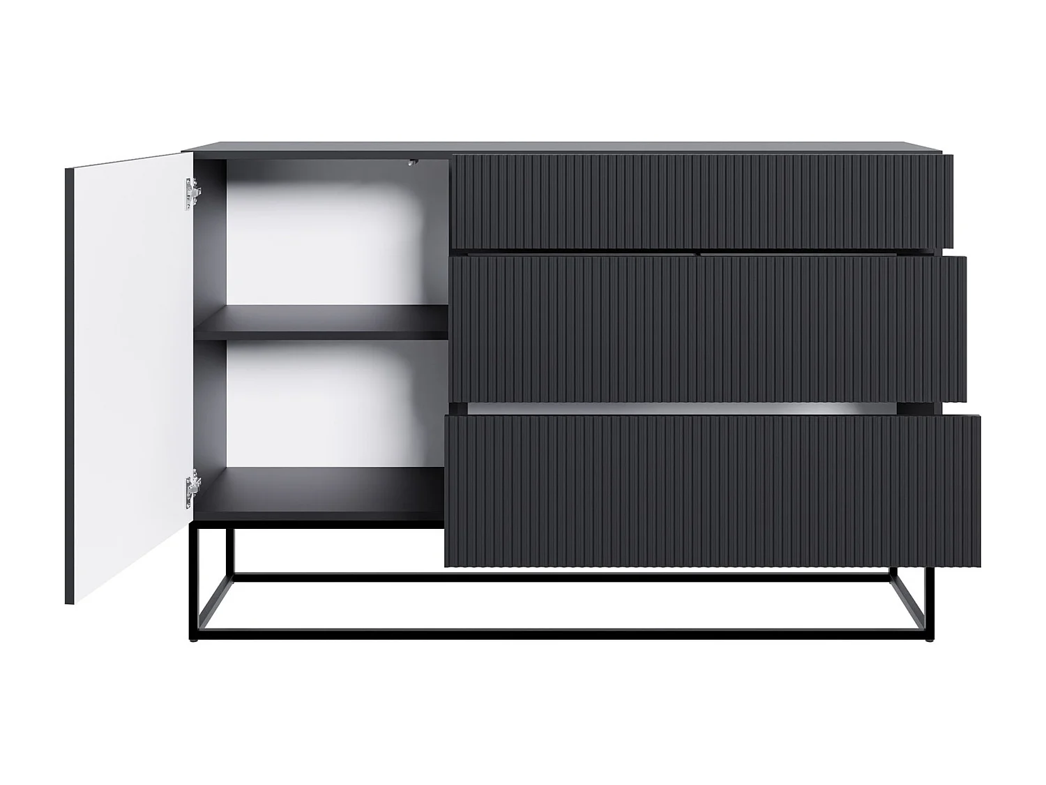 Buffet 1 portes- 140 cm - noir avec pieds noirs - VELDIO