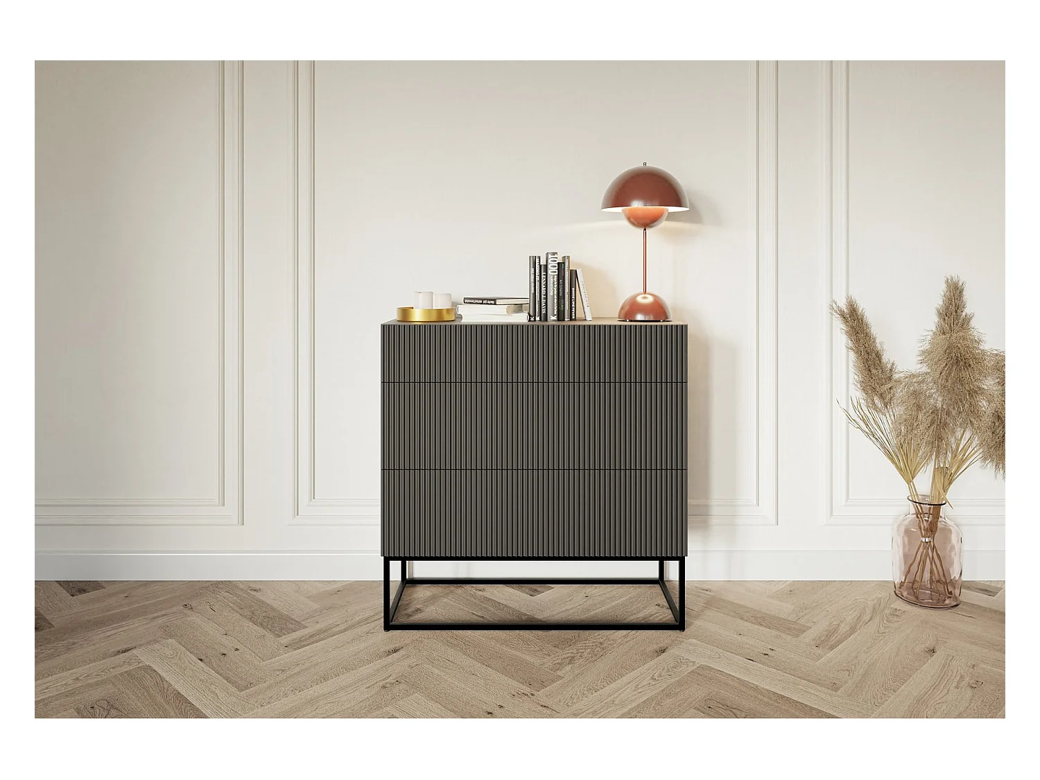 Commode 3 tiroirs - 90 cm - noir avec pieds noirs - VELDIO